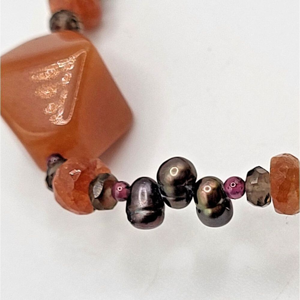 Artisan Tahitan Pearl Agate Sterling Silver Bracelet 8in